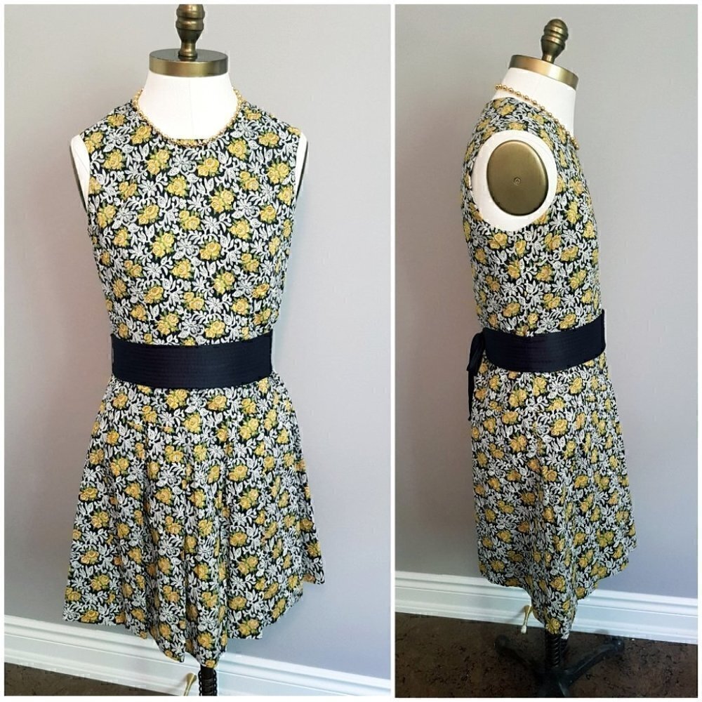 Vintage 60s Floral Lace Cotton Tea Drop Waist Sleeveless Dress - Small - Picture 10 of 11